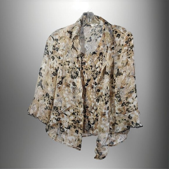 NICOLA Tops - Nicola Woman Sheer Blouse with Ruffled Sleeves and Crinkle Tank Set Small